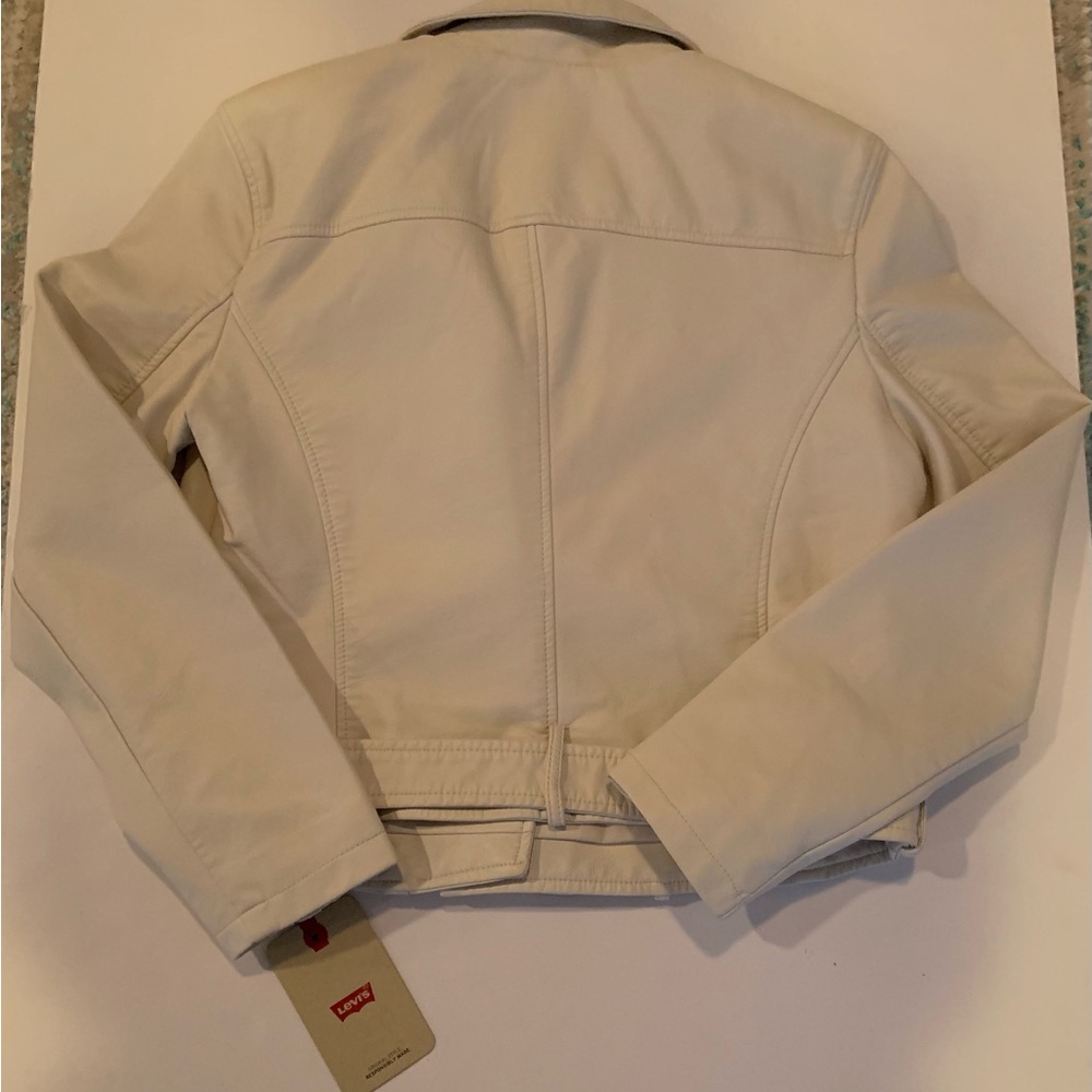 Levi's Women's Off White Faux Leather Biker Moto Crop Jacket Size Large NWT - Picture 11 of 16